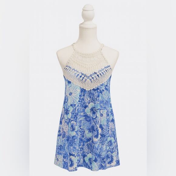 Lilly Pulitzer Blue Floral Crochet Halter Dress – Size 0 - Picture 5 of 5